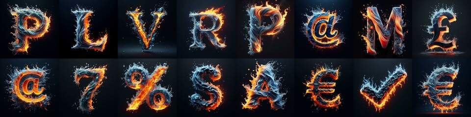 Lettering Typeface That Blends water and fire. AI generated illustration