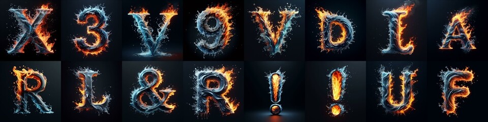 Fototapeta premium Lettering Typeface That Blends water and fire. AI generated illustration