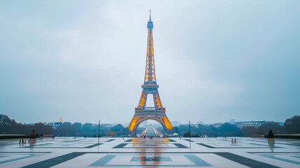 Minimalist Elegance: Artful Depiction of the Eiffel Tower in Painterly Style, Symbolizing Olympic Excellence - obrazy, fototapety, plakaty