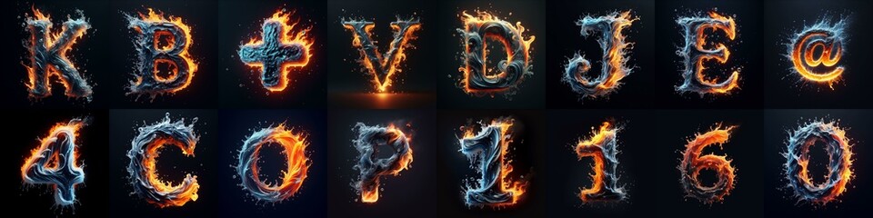 Lettering Typeface That Blends water and fire. AI generated illustration