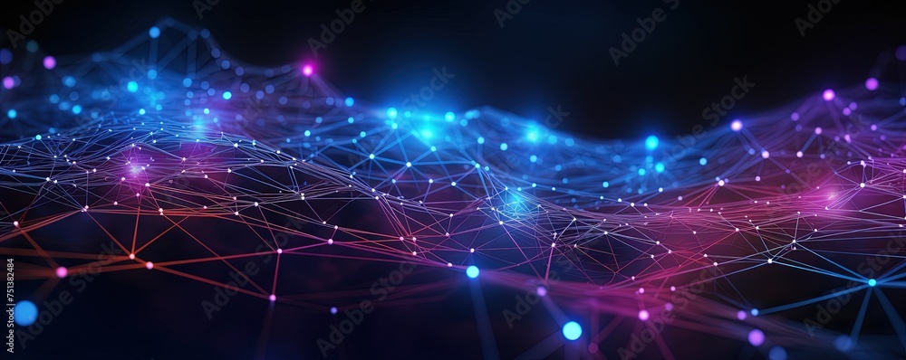 Poster vivid neon abstract concept of ai technology, motion of digital data flow. communication and technol