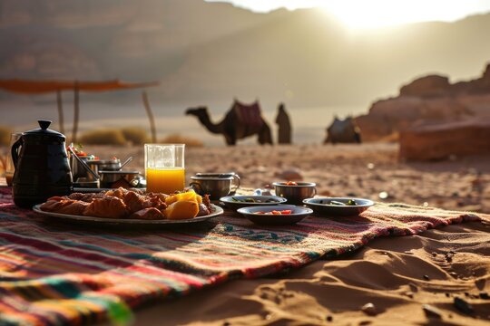 Breakfast in the Sands Riding Camels: Exploring Jordanian Culinary Culture with a Desert Breakfast Experience.