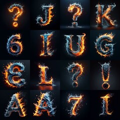 Fototapeta premium Lettering Typeface That Blends water and fire. AI generated illustration