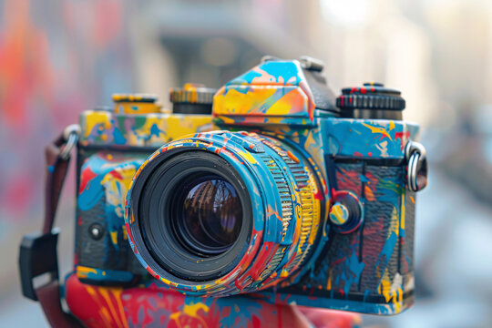 a camera painted with paint