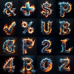 Lettering Typeface That Blends water and fire. AI generated illustration