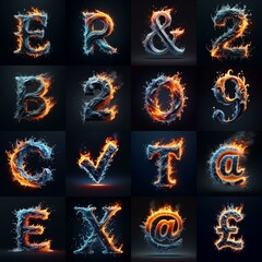 Lettering Typeface That Blends water and fire. AI generated illustration