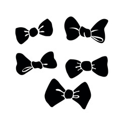 Set of vector flat black tied bows, ribbons. Hand drawn simple clip art for Easter xmas birthday Valentines Day, girls design