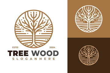 Tree Wood Minimalist Logo design vector symbol icon illustration
