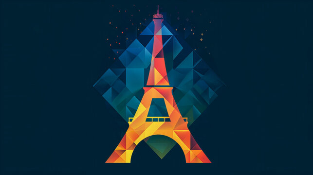 Elegance in Simplicity: Minimalist Eiffel Tower Logo Illustration, Neutral Background, Infused with Olympic Games Essence