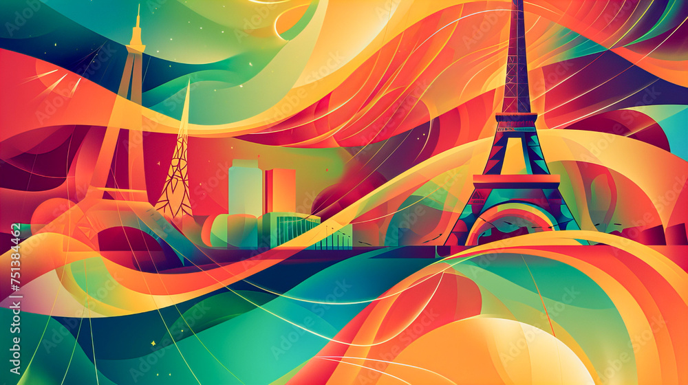 Poster enchanting eiffel: artistic illustration of the eiffel tower, a unique composition with vibrant colo
