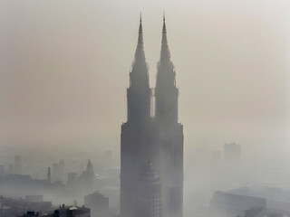 Obraz premium Air pollution in a city industry factory emit smoke co2 unhealthy environment