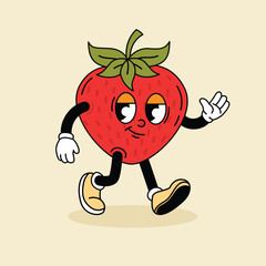 Fun strawberry in groove style.Retro character .Cartoon vector illustration, print
