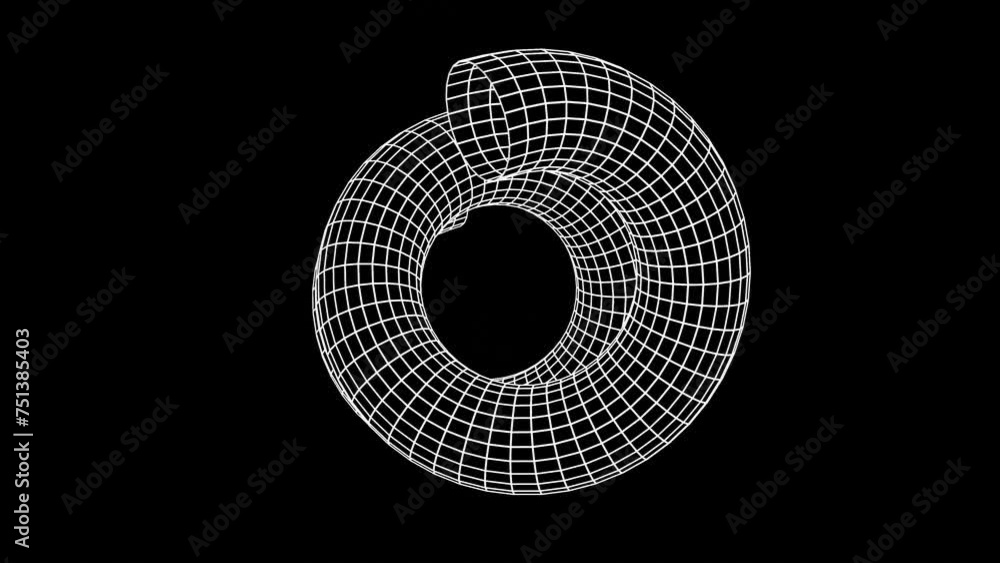 Poster 3d render of a neon white spiral wireframe shape. abstract grid tunnel in space. retro futuristic. a