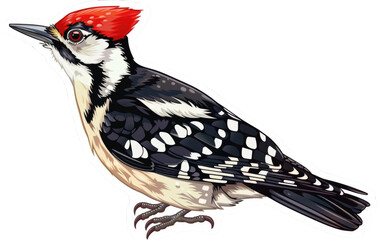 Pecking Woodpecker Sticker isolated on transparent Background - obrazy, fototapety, plakaty