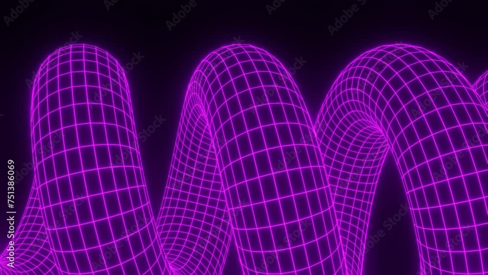 Aufkleber 3d abstract purple neon grid laser wireframe spiral shape object. retro 80s 90s y2k futuristic eleme