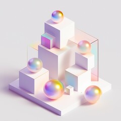 Abstract geometric shapes with iridescent holographic spheres