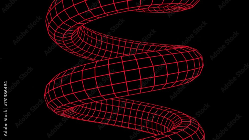 Aufkleber 3d abstract neon red wireframe retro spiral background isolated black. animation 30fps 4k loop