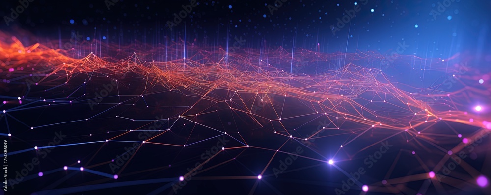Poster vivid neon abstract concept of ai technology, motion of digital data flow. communication and technol