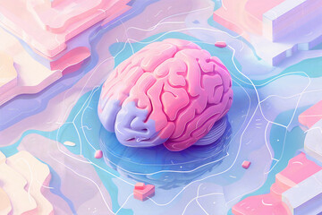 3d human brain illustration isometric in flow