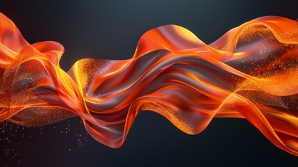Obraz premium Dynamic fiery cloth simulation with glowing particles and fluid motion.