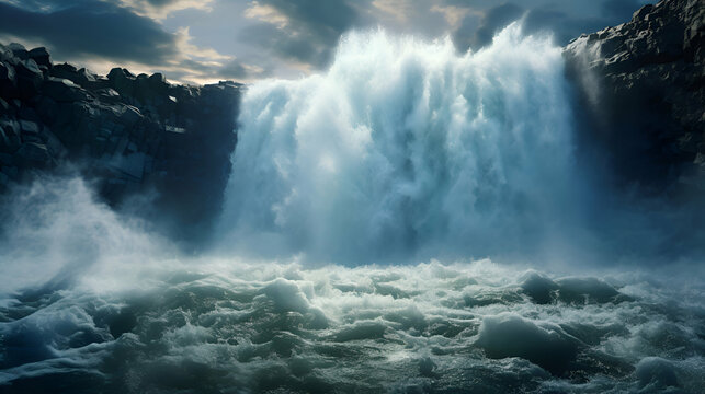 waterfall in Iceland  . 3d rendering