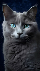 Portrait of a blue british cat on a dark background