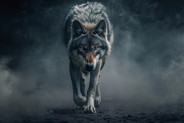 a wolf walking on dirt