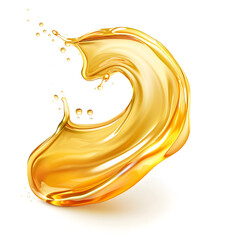 Fototapeta premium Yellow beer, oil or juice splash. Realistic liquid beverage swirl isolated on white background