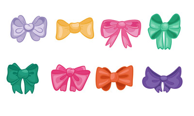 Bright bows hand drawn collection. vector colored ribbon bows. simple, variety of shapes