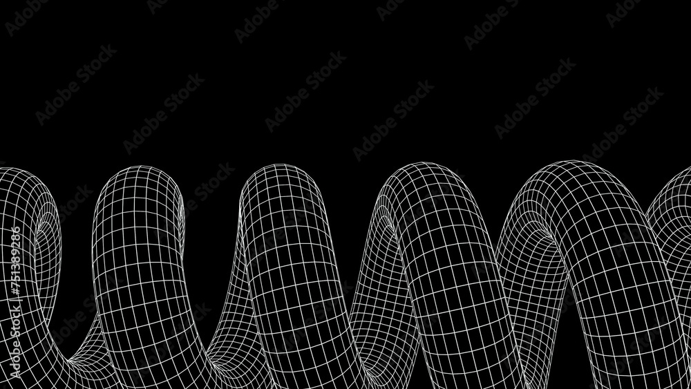 Poster 3d abstract wireframe grid neon laser line art white shape. futuristic retro 80s 90s sci-fi backgrou