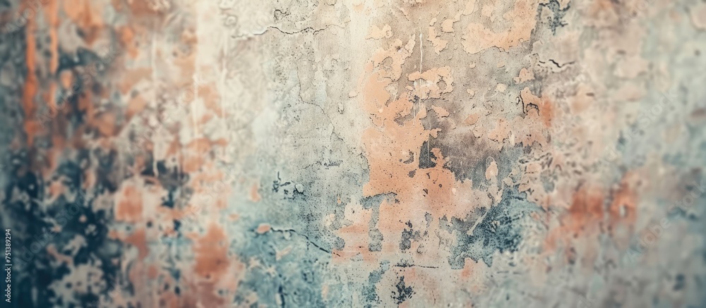 Poster a detailed view of a weathered wall with layers of rust forming patterns and textures. the rust is p