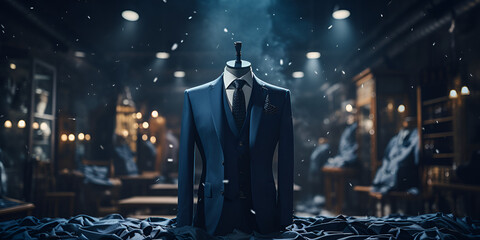 Beautiful blue shiur black tie chief white shirt men's suits blue blurred 