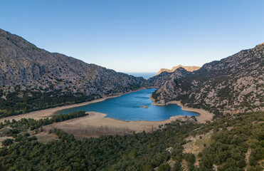 Fototapeta na wymiar Gorg Blau lake in Mallorca aerial view from drone