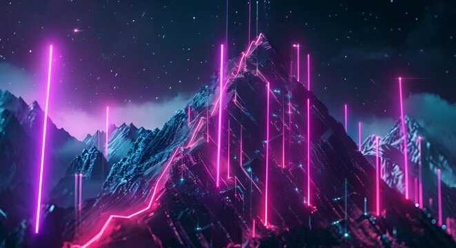 Animated arrows climbing up a digital mountain, symbolizing the journey of successful investments