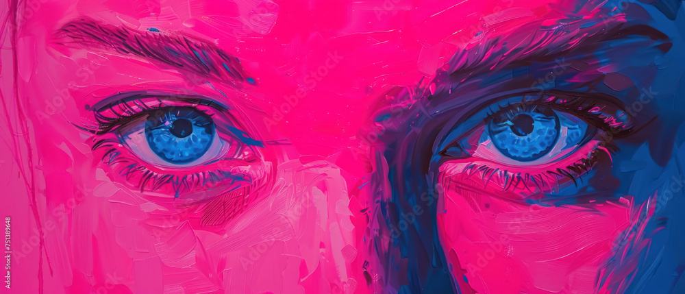 Wall mural Vivid Blue Eyes, Neon pink sea, Pop art minimalism