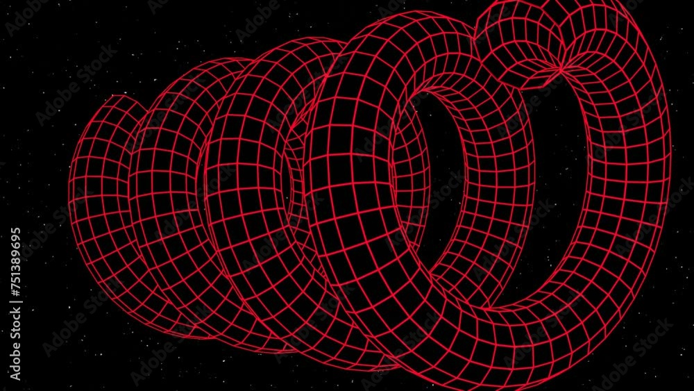 Poster 3d abstract red neon grid laser wireframe spiral shape object. Retro 80s 90s y2k futuristic element background. Animation 30fps 4k loop 