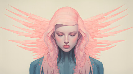 angel illustration in pastel colors, fantasy dream artistic delicate radiant