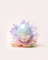 Decorative egg in flower. Abstract easter composition. Pastel colors