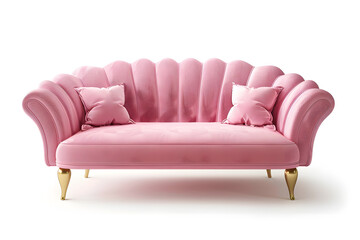 Stylish pink sofa on white background