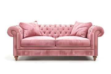 Stylish pink sofa on white background