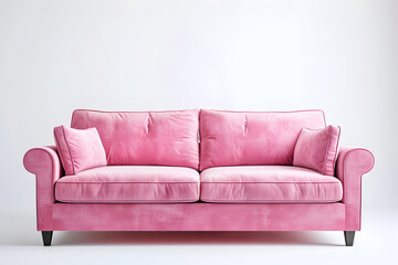 Stylish pink sofa on white background