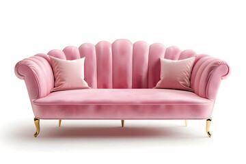 Stylish pink sofa on white background