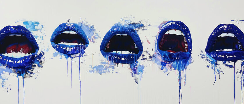 Spectrum Mouths, Electric blue whispers to shouts, White canvas