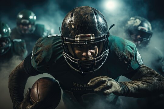 American football: a dynamic collision of strategy, strength, and skill, the essence of gridiron prowess, team unity, and the fervor of a quintessential American sport