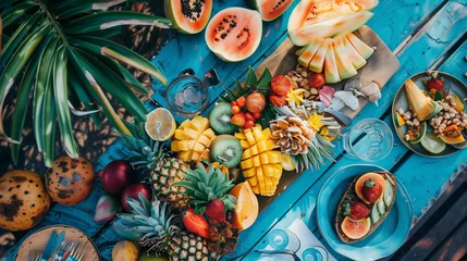 Rolgordijnen mixed tropical fruit plate © Erzsbet