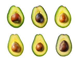 Collection slices of avocado isolated on a transparent background, top view, PNG