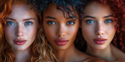 Obraz premium A stunning portrait capturing the beauty of young women, their friendship, and elegant makeup style.