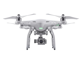 White Drone Isolated on Transparent Background Front View