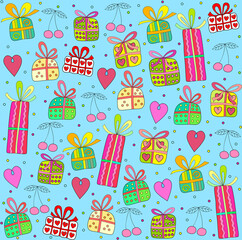 Gifts on a blue seamless background