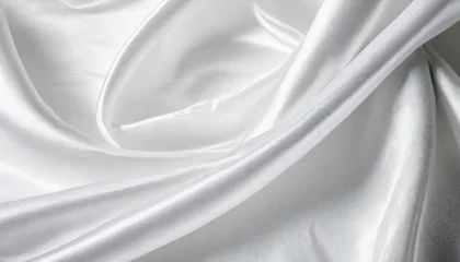Tuinposter bright white silk satin fabric gradient cotton white color grey luxury elegant beauty premium abstract background shiny shimmer drapery fabric cloth texture celebration background © Lauren